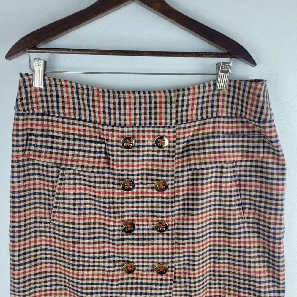 Etcetera Plaid Pencil Skirt Buttons Lined Pockets Multi Color Size 14